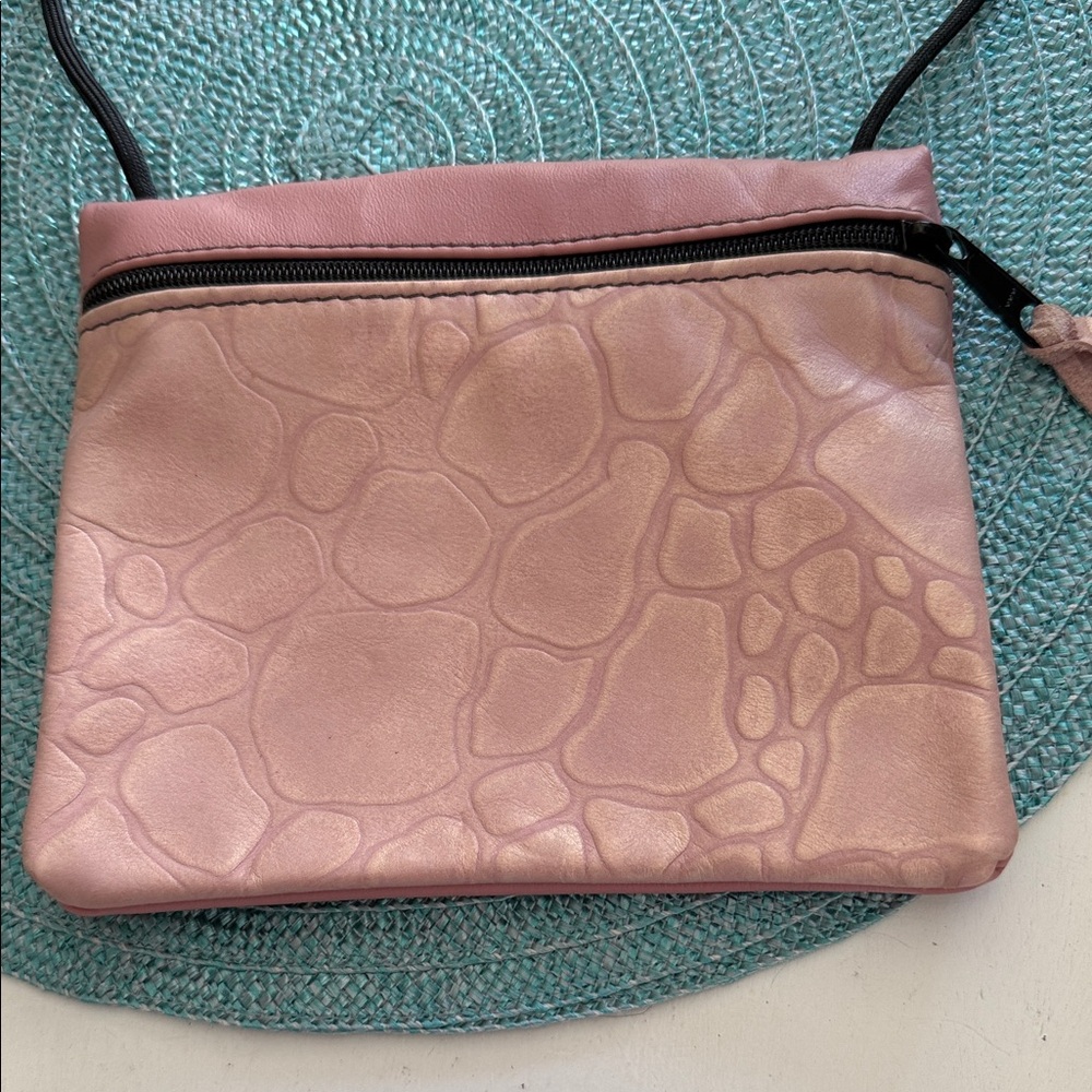 Elegant Pink Textured Women's Bag Real Leather